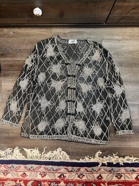 Vintage Valenti Embroidered Mesh Blouse Top Black/Gold